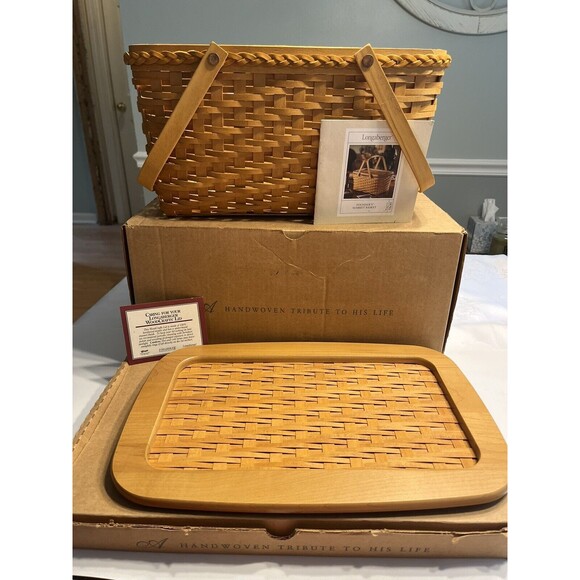 NIB Vintage Longaberger 2000 Founder’s Market Basket Braided Leather w Woven Lid
